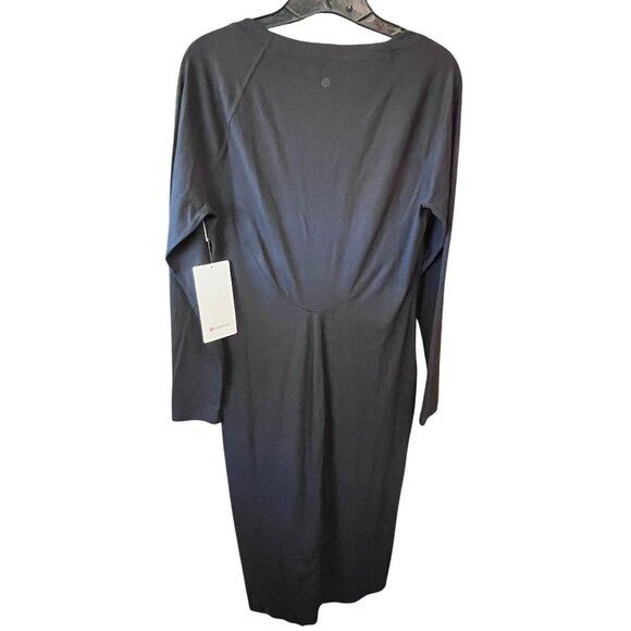 Lululemon All Aligned Ribbed Long Sleeve Midi Dress Size 12 Black Lycra Nulu - Picture 5 of 5